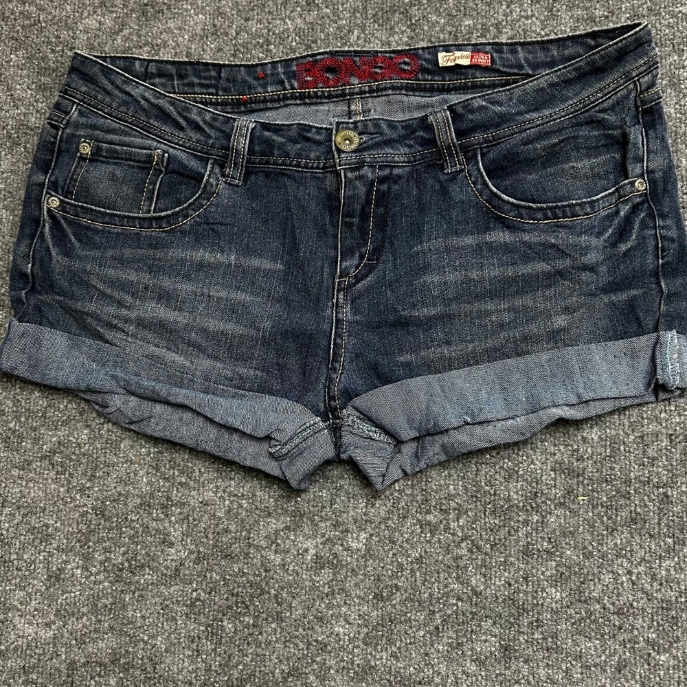 Bongo Denim Shorts Womens Size 17 Dark Wash Ultra Skinny Cuffed Casual Summer